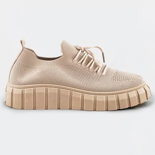AŻUROWE BUTY SZNUROWANE BEŻOWE (AA37) - marka niezdefiniowana - Buty sportowe damskie - miniaturka - grafika 1