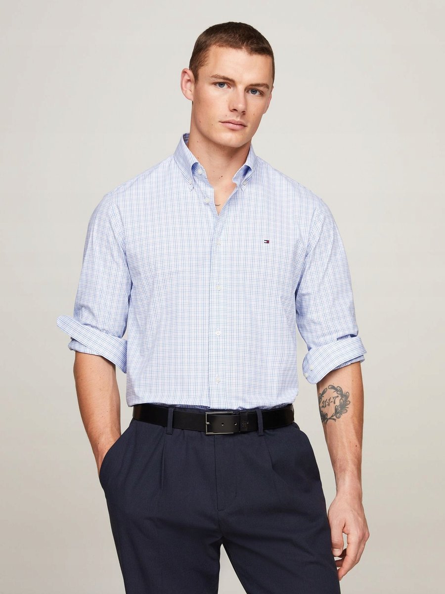 TOMMY HILFIGER KOSZULA MĘSKA ELEGANCKA W KRATĘ BIAŁA BAWEŁNA 46 6EA