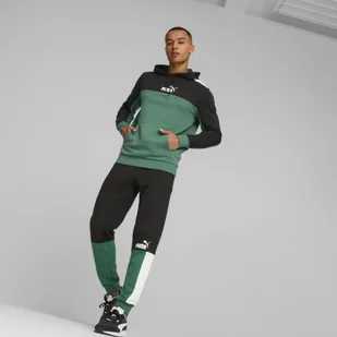 Męska bluza dresowa nierozpinana z kapturem ESS+ Block Hoodie TR - oliwkowa - PUMA - Bluzy sportowe męskie - miniaturka - grafika 1