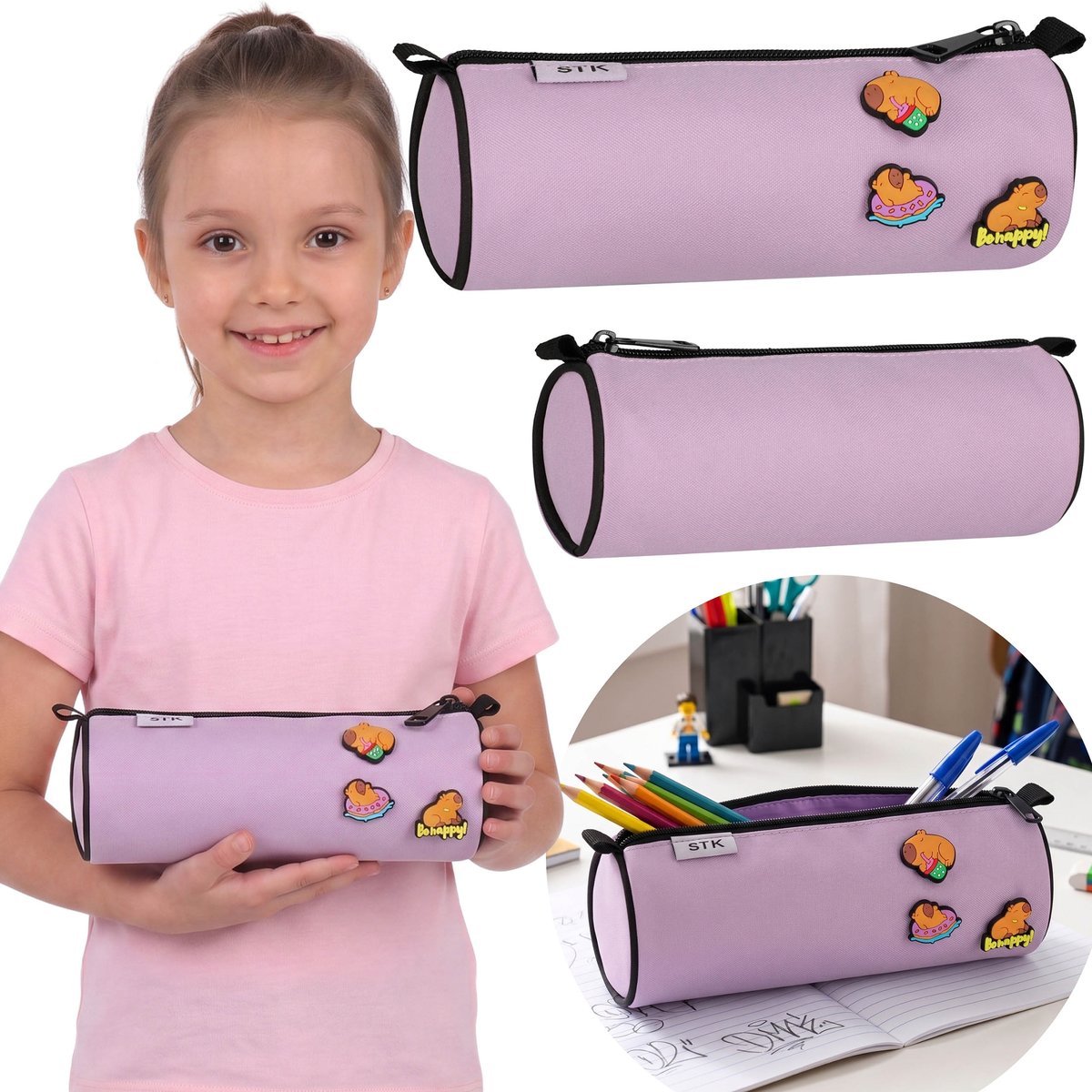 Kapibara Fioletowy piórnik szkolny dla dziewczynki, TUBA, saszetka na przybory szkolne 22x8x8cm
