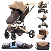 Wózki dziecięce - REGULOWANA RĄCZKA WIELOFUNKCYJNY WÓZEK DZIECIĘCY 3w1 FOTELIK ZESTAW GONDOLA SPACERÓWKA - miniaturka - grafika 1