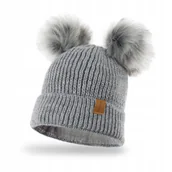 Czapki damskie - NANDY czapka DWA POMPONY gruba POLAR dziecięca - miniaturka - grafika 1