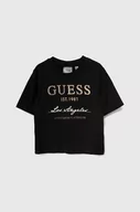 Koszulki dla dziewczynek - Guess t-shirt bawełniany kolor czarny - miniaturka - grafika 1