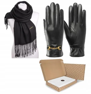 Zestaw Prezentowy Dla Kobiet - Rękawiczki Skórzane + Szalik Miły I Ciepły - Rękawiczki - miniaturka - grafika 1