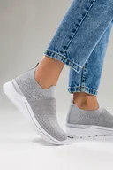 Slip on damskie - Szare sneakersy damskie na koturnie buty sportowe slip on z cyrkoniami Casu SJ2500-3 - miniaturka - grafika 1