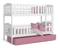 Łóżka dla dzieci i młodzieży - Łóżko piętrowe 160x80 białe rożowe KUBUŚ - miniaturka - grafika 1