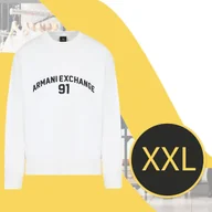 Bluzy męskie - Armani Exchange Bluza Męska Bawełniana Biała Bez Kaptura Duży Napis r. XXL - miniaturka - grafika 1