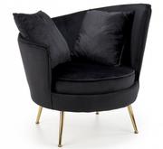 Fotele - Fotel wypoczynkowy z poduszkami czarny velvet ALMOND złote nogi - miniaturka - grafika 1