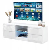 Szafki RTV - Szafka Rtv 138cm Stolik pod Tv Komoda stojąca 4 szuflady Biała/biały Połysk - miniaturka - grafika 1