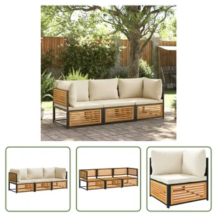 The Living Store 3-częściowa sofa ogrodowa z poduszkami z litego drewna akacjowego - Sofy ogrodowe The Living Store 3-częściowa sofa ogrodowa z poduszkami z litego drewna akacjowego - Sofy ogrodowe - miniaturka - grafika 1