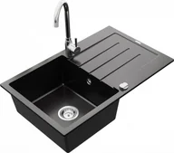 Zlewozmywaki - Mexen Zlewozmywak  Bruno zlewozmywak granitowy 1-komorowy z ociekaczem i baterią kuchenną Telma, czarny - 6513-77-670200-00 - miniaturka - grafika 1