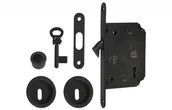 Szyldy i rozety - Zamek do drzwi przesuwnych + uchwyty okrągłe z kluczykiem łamanym czarny matowy - miniaturka - grafika 1
