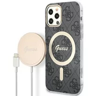 Etui i futerały do telefonów - Guess Etui 4G Print do Apple iPhone 12/12 Pro Czarny + Ładowarka MagSafe - miniaturka - grafika 1