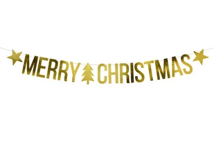 Party Deco Baner Merry Christmas, złoty - 150 cm - 1 szt. GRL53-019M - Sylwester - miniaturka - grafika 1