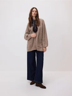 Reserved - Kardigan z wełną - beżowy - Swetry damskie - miniaturka - grafika 1