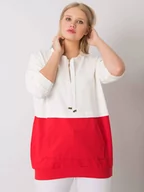 Bluzki damskie - Tunika plus size biało-czerwony dekolt okrągły rękaw 3/4 zamek - miniaturka - grafika 1
