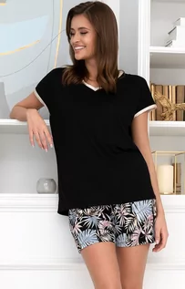 Piżamy damskie - Italian Fashion Malezja piżama damska kr.kr., Kolor czarno-niebieski-wzór, Rozmiar XL, - grafika 1