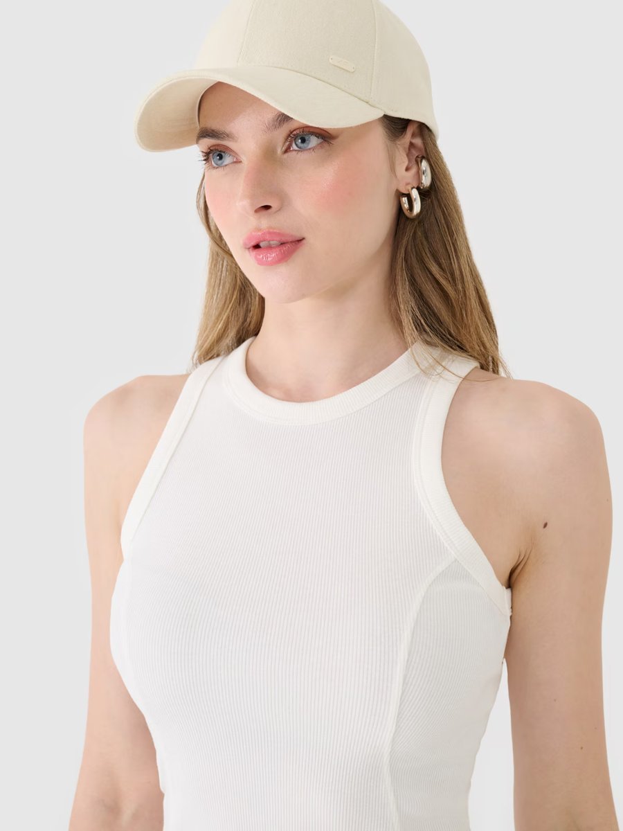 Top slim z prążkowanej dzianiny damski 4F 4FWSS25TSLEF119-11S Biały Roz. M