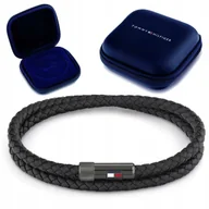 Bransolety męskie - Tommy Hilfiger Bransoletka męska czarny naszyjnik wisiorek prezent skórzana - miniaturka - grafika 1