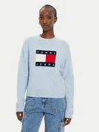 Swetry damskie - Tommy Jeans Sweter Flag DW0DW18681 Błękitny Relaxed Fit - miniaturka - grafika 1