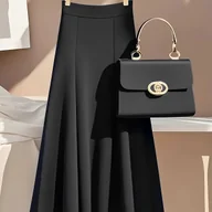 Spódnice - TEMU Modna Sukienka Midi z Wysokim Stanem i Efektem Drapingu, Jednolity - Idealna na Każdą Porę Roku: Wiosną, Latem, Jesień i Zimę - miniaturka - grafika 1