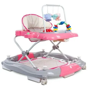 Sun Baby Chodzik kołyska kotek z pałąkami - różowo szary B01.021.1.10 - Chodziki - miniaturka - grafika 1