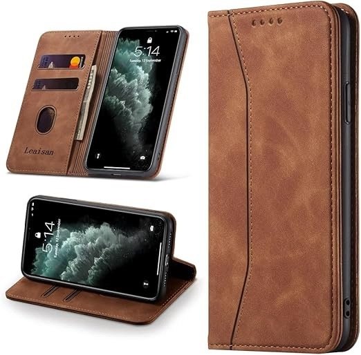 Skórzane Składane Etui Portfelowe Do Iphone 11 Pro 5,8 Cala Brązowe