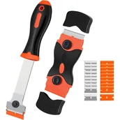 Myjki do okien - Skrobak do szkła, narzędzie do czyszczenia z długim uchwytem, 10 metalowymi i 10 plastikowymi ostrzami, odpowiedni do czyszczenia etykiet - miniaturka - grafika 1