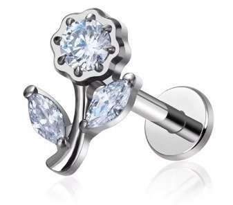 Tytanowy Kolczyk Labret PIERCING Cyrkonie KWIAT KWIATEK HELIX Lobe 1,2/8