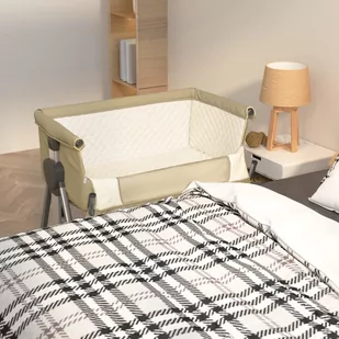 vidaXL Łóżeczko dziecięce z materacem, kolor taupe, lniana tkanina - Łóżeczka i kojce - miniaturka - grafika 1
