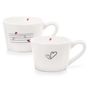 Kubki / filiżanki z uchem ceramiczne białe serduszka zestaw 2 szt. 210 ml kod: O-128864 - Kubki - miniaturka - grafika 1
