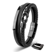 Bransolety męskie - SERASAR, Męska Bransoletka ze Skóry "Proud", Czarny, 17cm - miniaturka - grafika 1