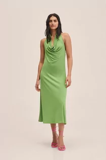 Sukienki - Mango sukienka Acamar kolor zielony midi rozkloszowana - grafika 1