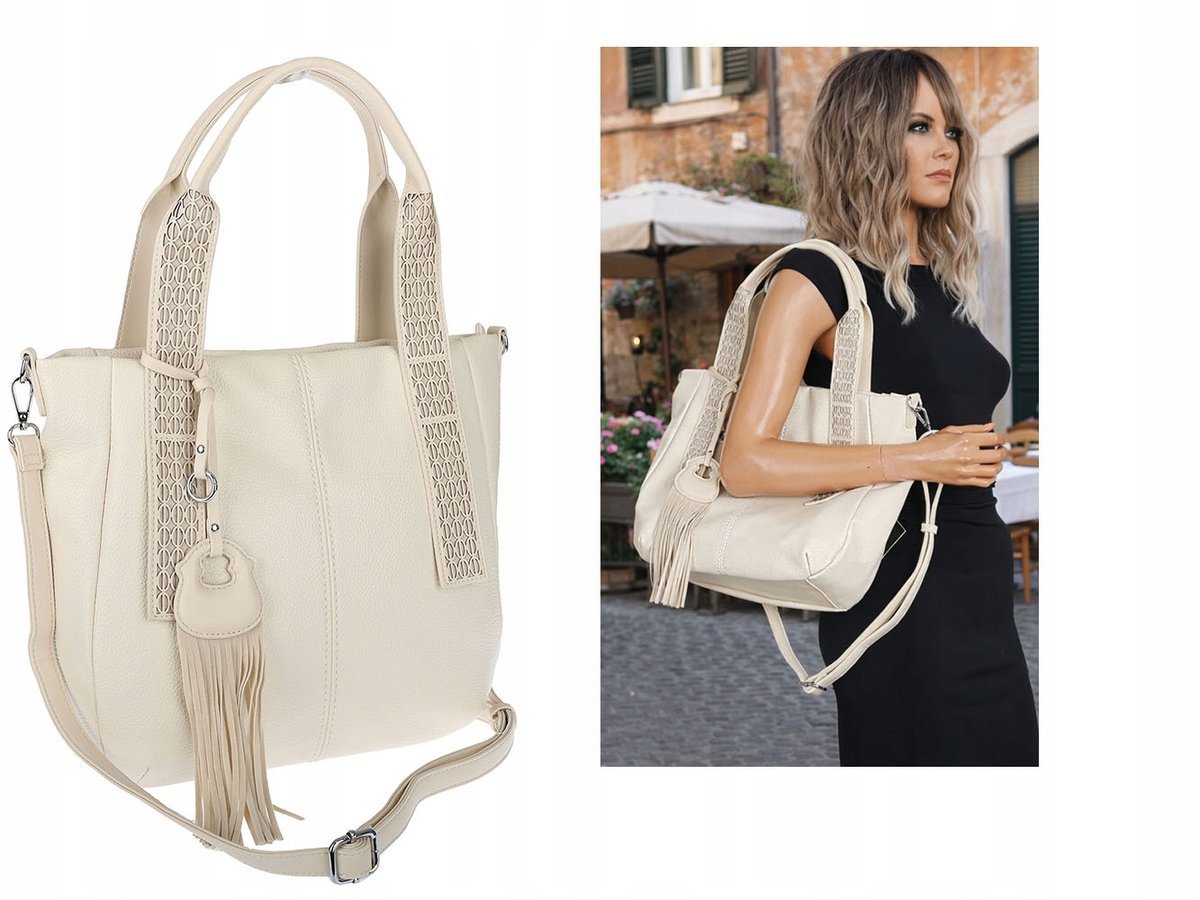 Torebka Damska Listonoszka Worek Shopper Torba na Ramię MC669 beżowa