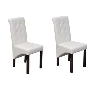 vidaXL Dwa białe, skórzane krzesła jadalniane - Krzesła - miniaturka - grafika 1