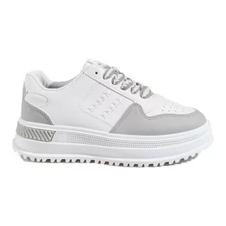 Sneakersy damskie - Damskie obuwie sportowe sneakersy na wysokiej platformie Shelovet biało-szare białe - grafika 1
