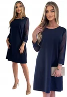 Sukienki - GRANATOWA KLASYCZNA ELEGANCKA WIZYTOWA SUKIENKA MINI 3/4 RĘKAW ROZMIAR 42 - miniaturka - grafika 1
