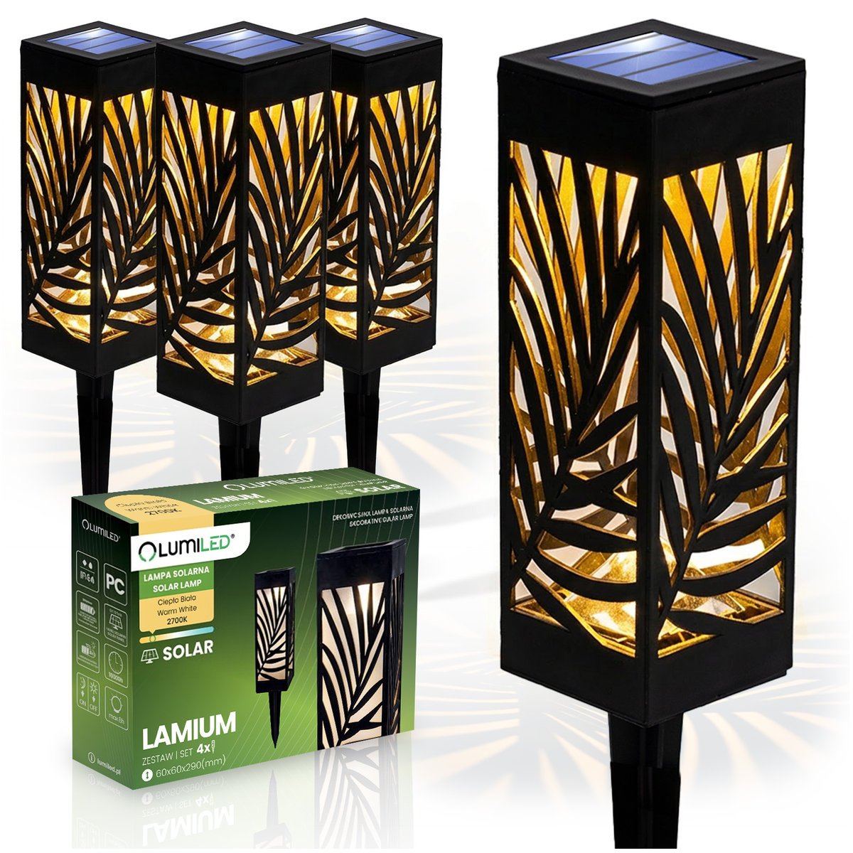 Lumiled 4x Lampa Solarna Ogrodowa LED 2700K IP44 Wbijana Zewnętrzna Słupek LAMIUM