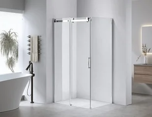 HYDROSAN Kabina prysznicowa prostokątna narożna 90x100x190 drzwi przesuwne na rolkach ze ścianką boczną chrom szkło transparentne uniwersalna z powłoką Nano Glass KZ202A-100X90 - Kabiny prysznicowe - miniaturka - grafika 1