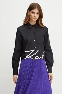Karl Lagerfeld koszula bawełniana damska kolor czarny regular z kołnierzykiem klasycznym - Koszule damskie - miniaturka - grafika 1