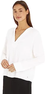 Bluzki damskie - Tommy Hilfiger Damska bluzka z krepy wiskozowej z dekoltem w serek Ls, Starożytna biel, 62 - grafika 1