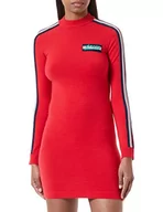Sukienki - Love Moschino Damska sukienka slim fit z długim rękawem i naszywką na klatce piersiowej, czerwony, 40 - miniaturka - grafika 1