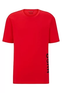 Koszulki męskie - HUGO Męski T-shirt RN Relaxed Relaxed-Fit T-shirt z bawełny z pionowym nadrukiem logo, Open Pink693, L - grafika 1