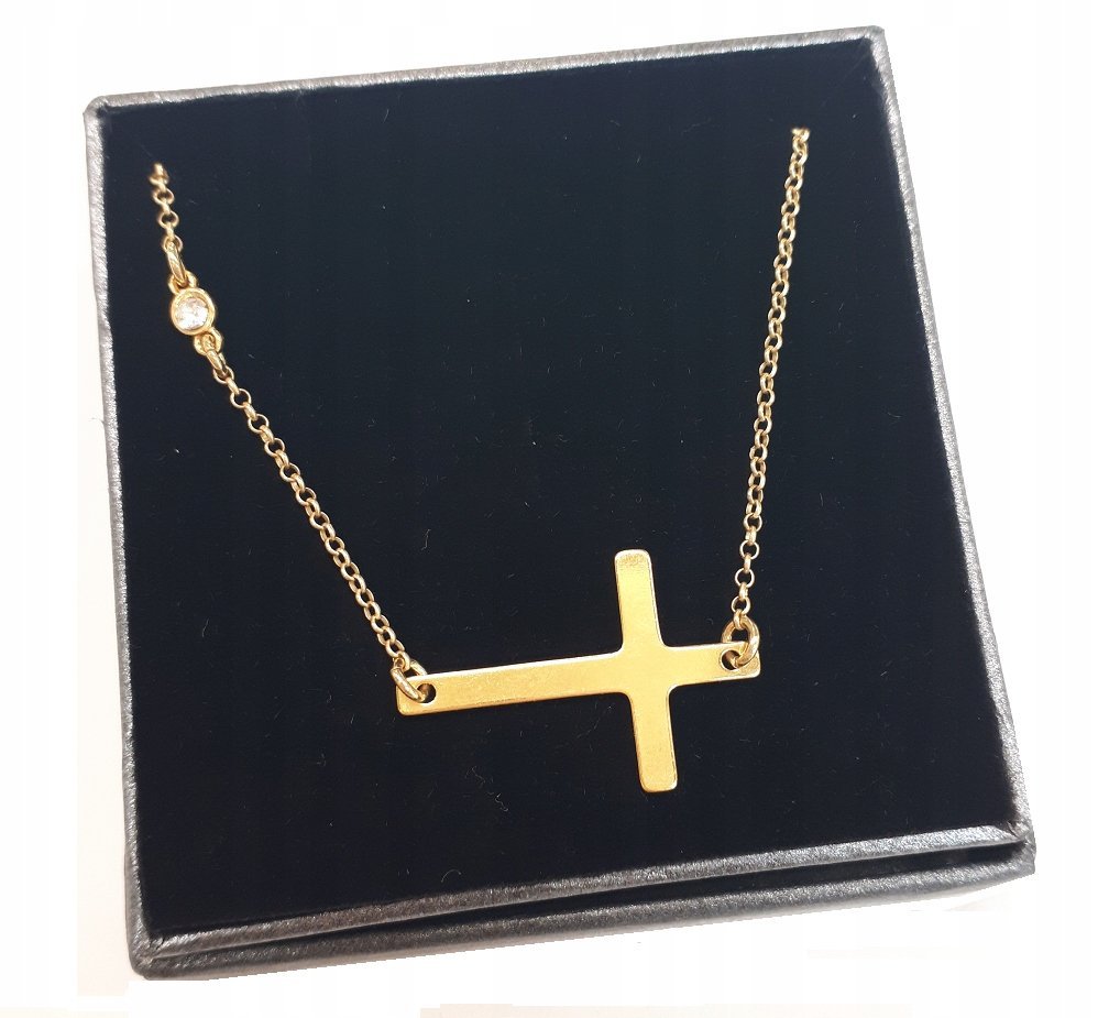 Złoty KRZYŻYK Z CYRKONIĄ Celebrytka srebro925 60cm