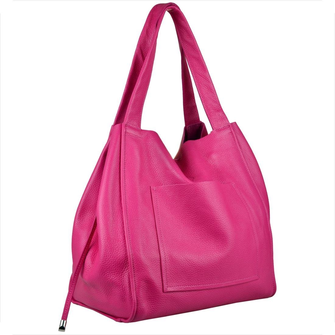 Duża torebka worek z miękkiej skóry naturalnej lekka XXL fuksja