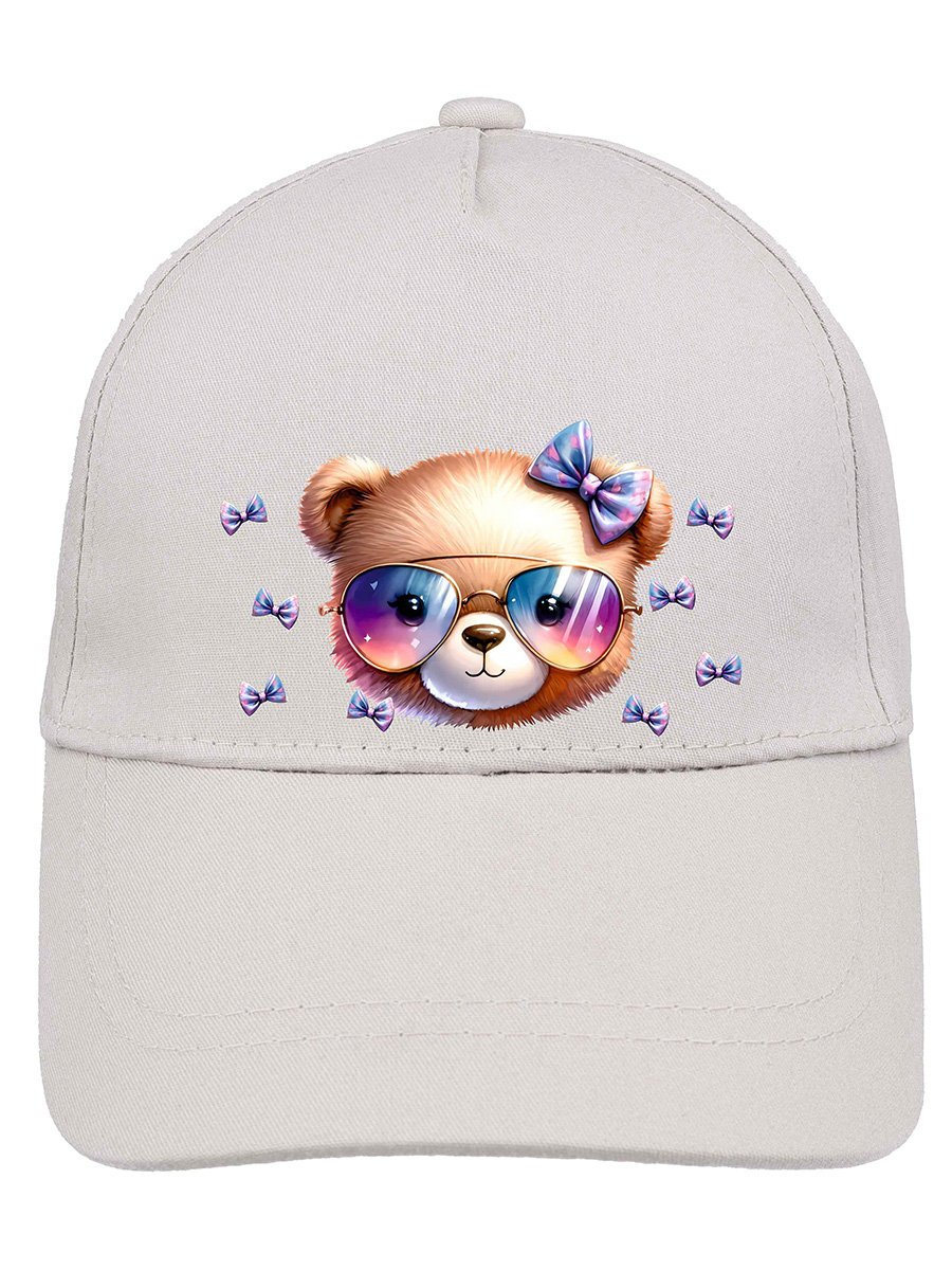 Dziewczęca czapka z daszkiem miś w okularach jasnoszara Ambra r.50/52