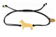 Bransoletki - Bransoletka z psem amstaffem złotym na czarnym sznurku - miniaturka - grafika 1