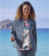 Kurtki damskie - Jeansowa kurtka ze stretchem i ćwiekami Kobieta Atlas For Men - Kolor : Niebieski - Rozmiar : 36/38 - miniaturka - grafika 1