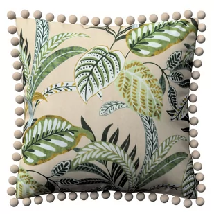 Dekoria Poszewka Wera na poduszkę oliwkowo-zielone liście na lnianym tle 45 × 45 cm Nordic 150-142-96 - Poszewki na poduszki - miniaturka - grafika 1