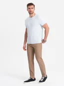 Spodnie męskie - Spodnie męskie chino SLIM FIT - jasnobrązowe V2 OM-PACP-0186 - Ombre Clothing - miniaturka - grafika 1